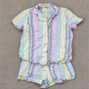Loft Sleep 100% cotton Pajama Party Set Shorts Button Up Top Small Candy Stripe